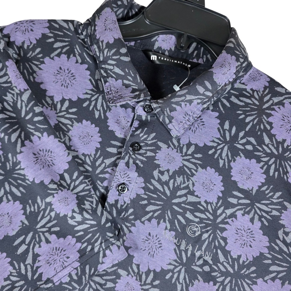 TravisMathew Polo Shirt Mens XL Purple Floral Mauna Lani Short Sleeve Golf Polo